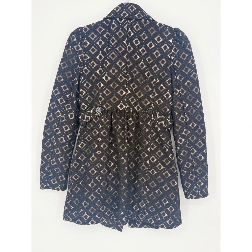 INC‎ Black Cotton Geometric Lace Trench Coat Womens Small Classic Feminine